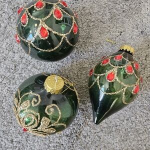 Elegant Green and Red Holiday Ornaments